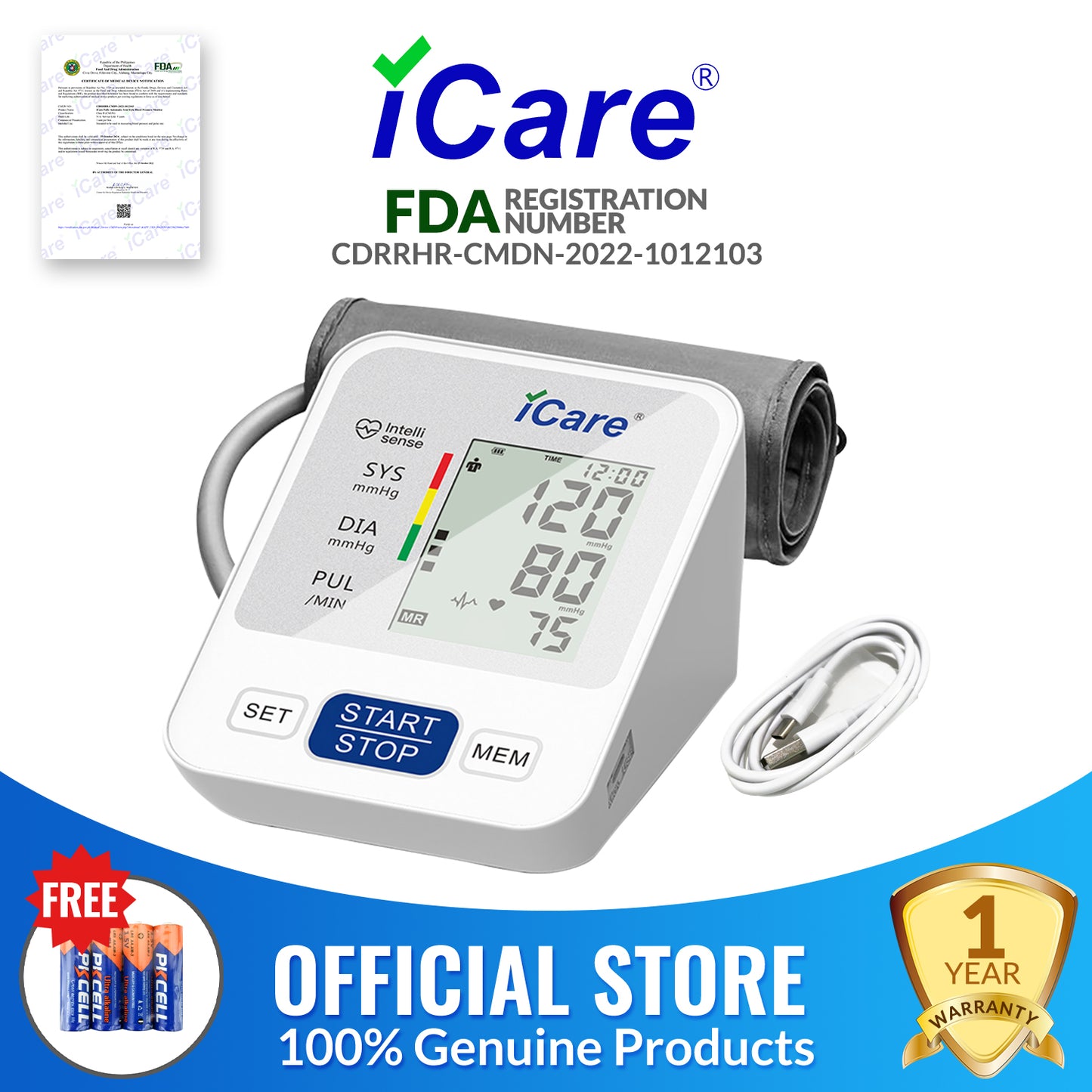 iCare® CK238 Automatic Digital Blood Pressure Monitor / Digital Sphygmomanometer Small arm cuff 22-32cm