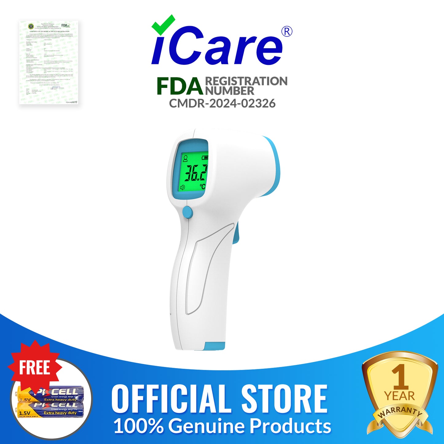 iCare® E69 Infrared Thermometer No Contact Forehead Thermometer with Fever Alarm