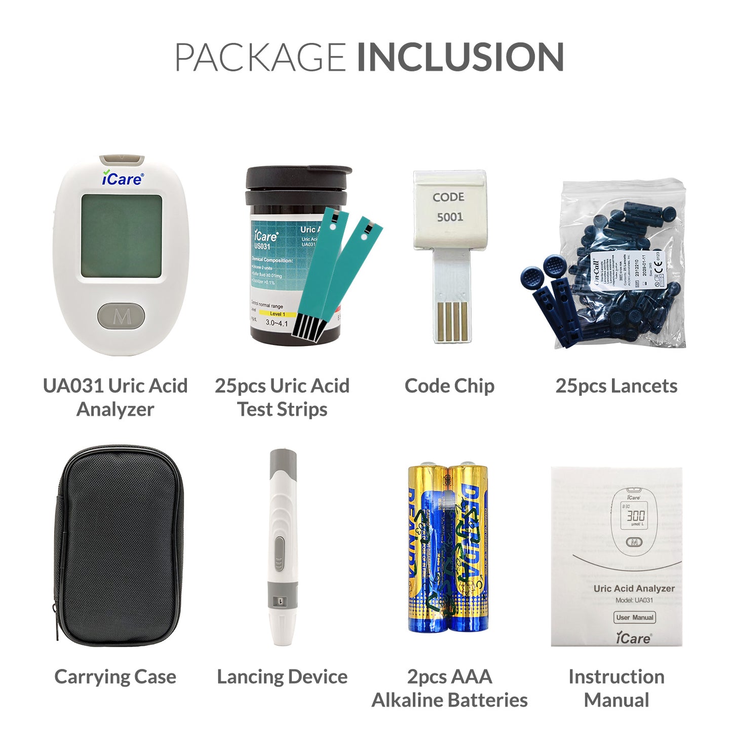 iCare U25 Uric Acid Analyzer Complete set + 25pcs Test Strips & 25pcs Lancets