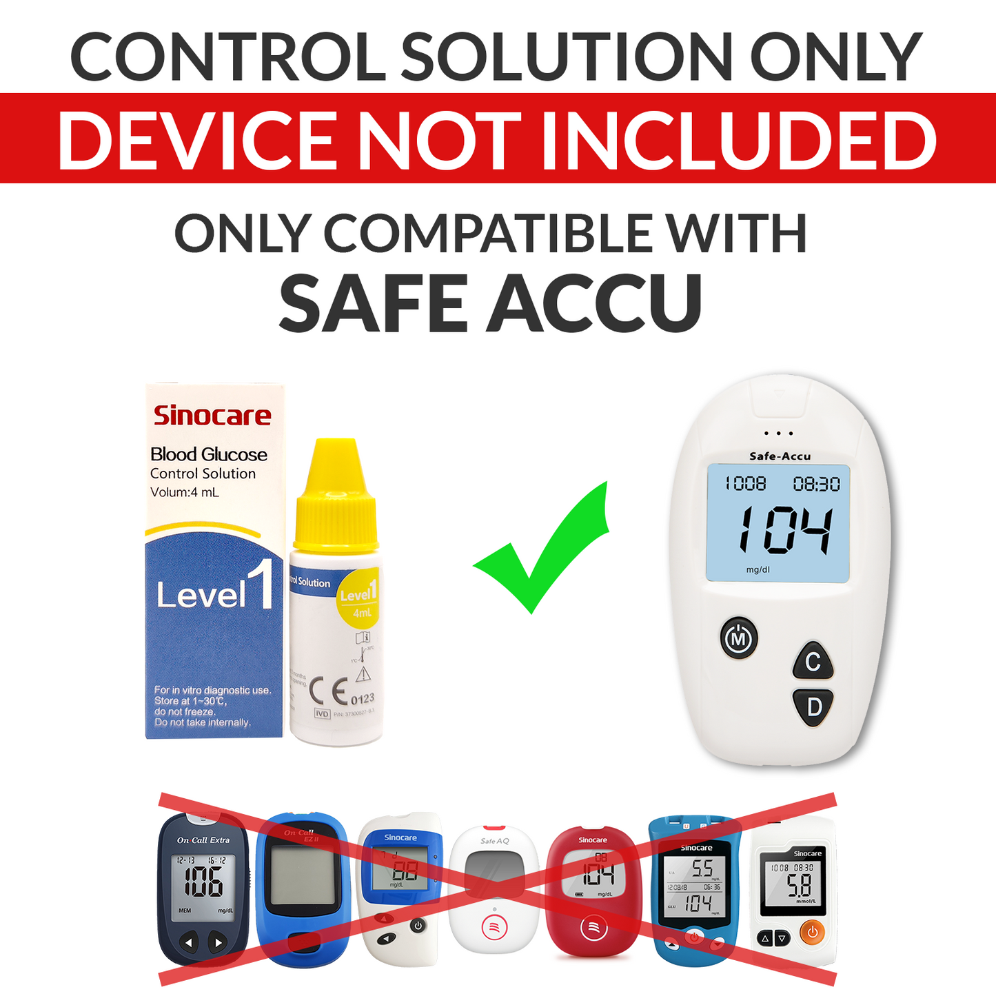 Sinocare Blood Glucose Control Solution Level 1 for Safe Accu Glucose Meter 4ml
