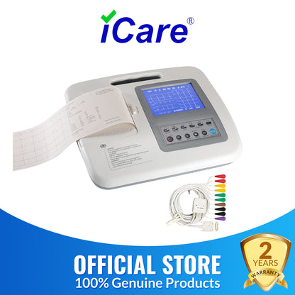 iCare® 1106G Monochrome Screen 6-Channel ECG Machine (Snap Button Type/Bulb & Clamp Type)