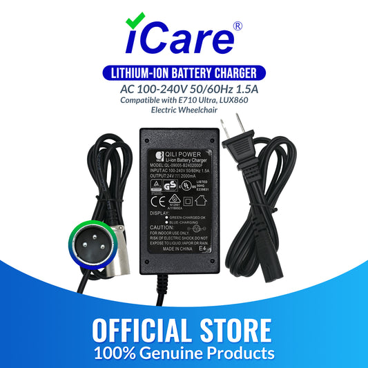 iCare® Battery Lithium-Ion Charger ONLY COMPATIBLE WITH E710 Ultra and LUX860 Wheelchair