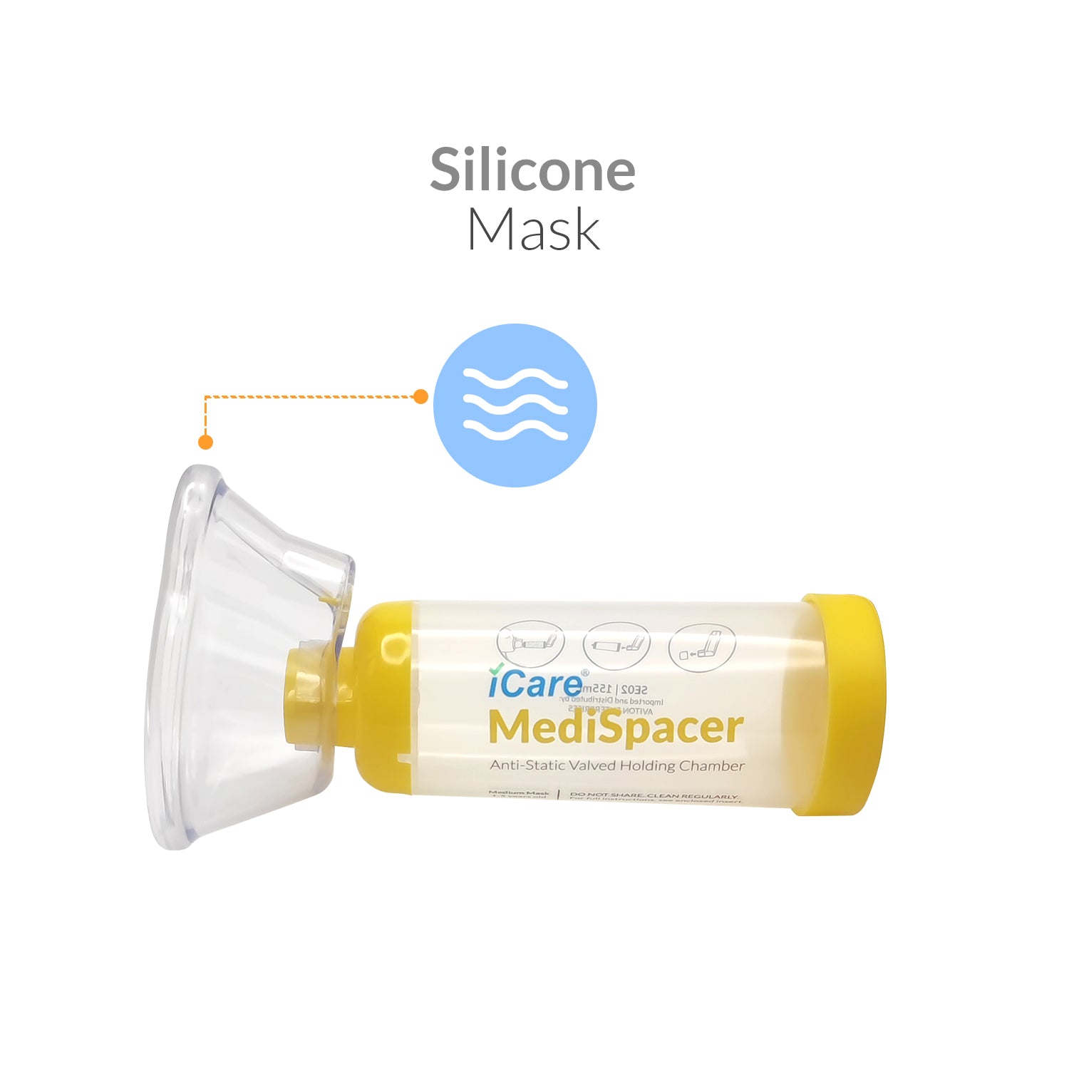 iCare® SE02 MediSpacer Chamber Spacer (NO INHALER INCLUDED) for Kids with Medium Mask, Sealed Package, Clean and Safe, for with your Asthma Inhaler, Ventolin via Chamber Spacer