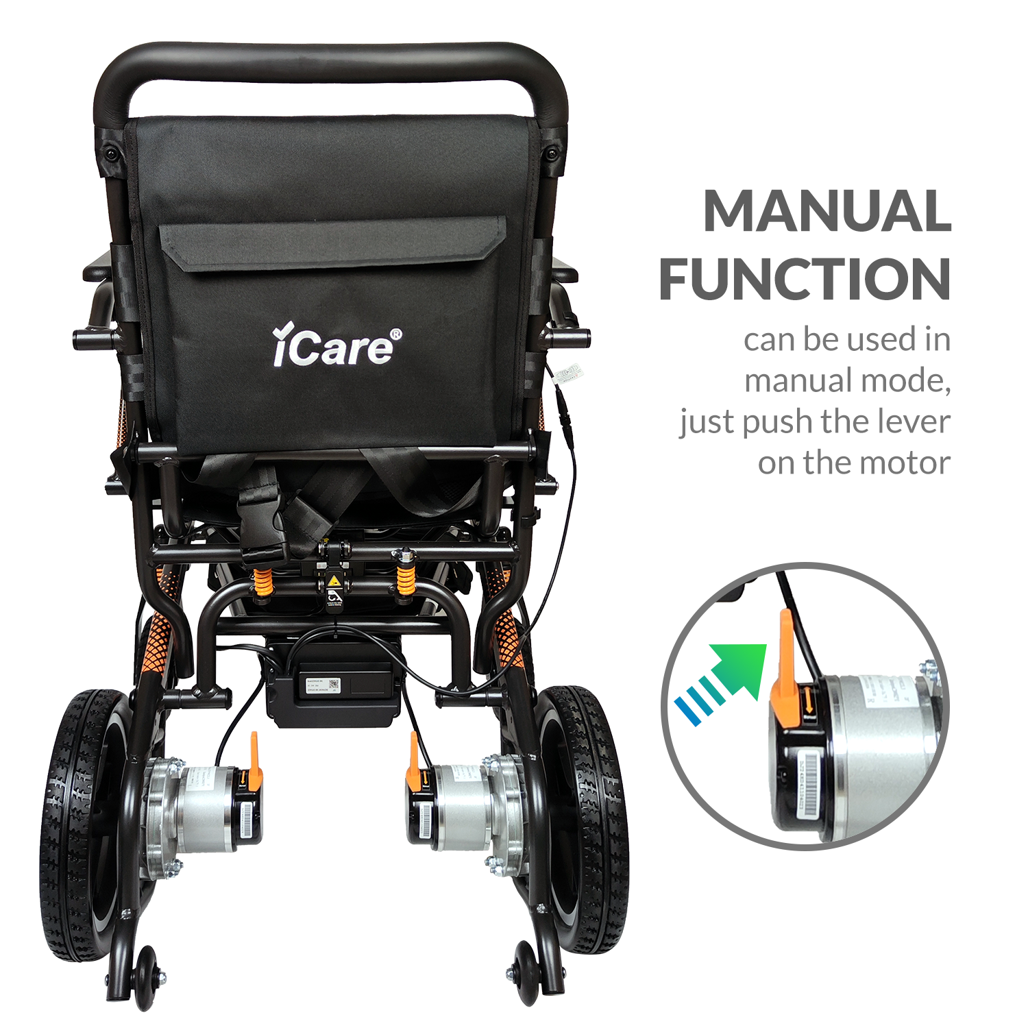 iCare LUX870 Lightweight Aircraft Grade Aluminum Frame Foldable Electric Wheelchair with Removable Lithium Battery