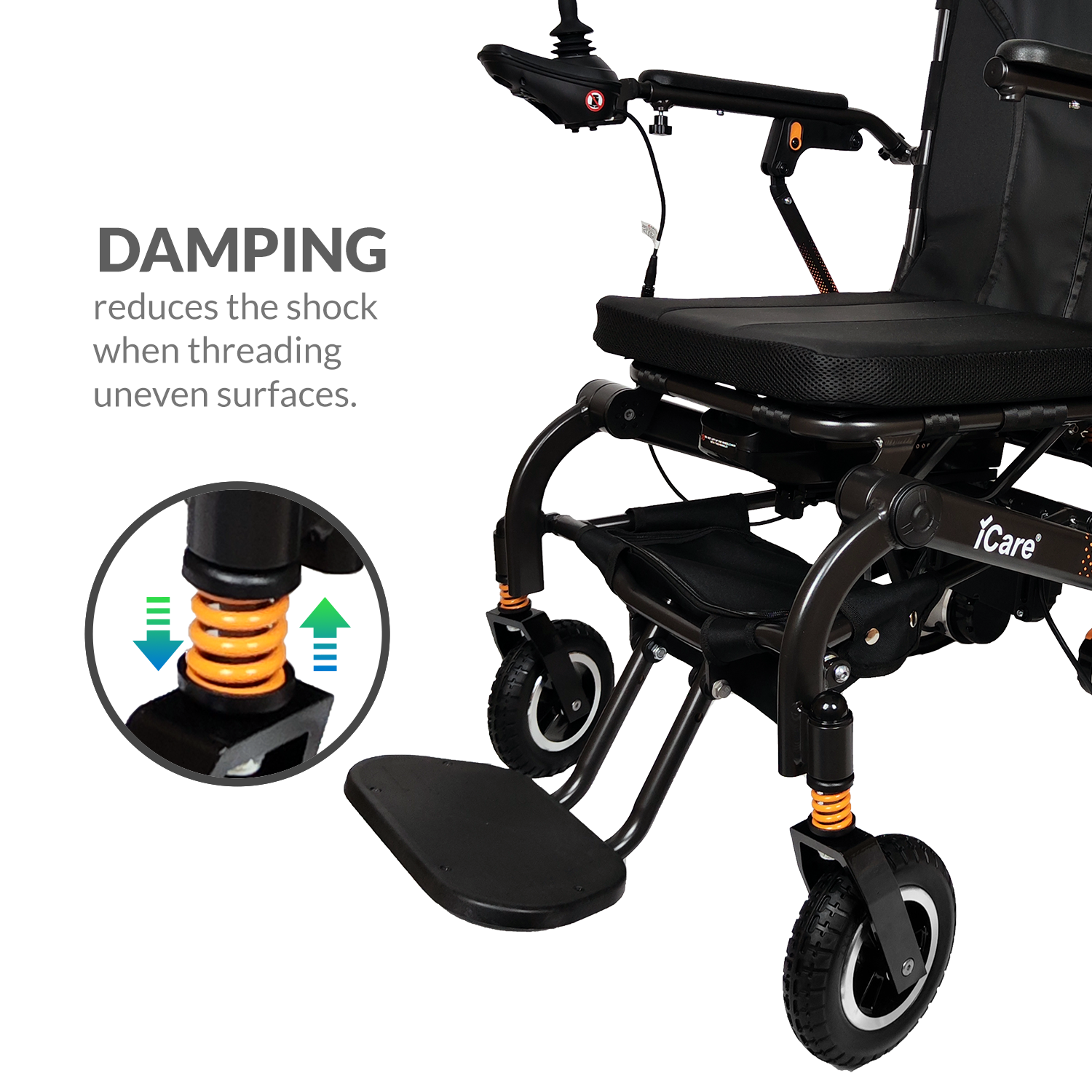iCare LUX870 Lightweight Aircraft Grade Aluminum Frame Foldable Electric Wheelchair with Removable Lithium Battery
