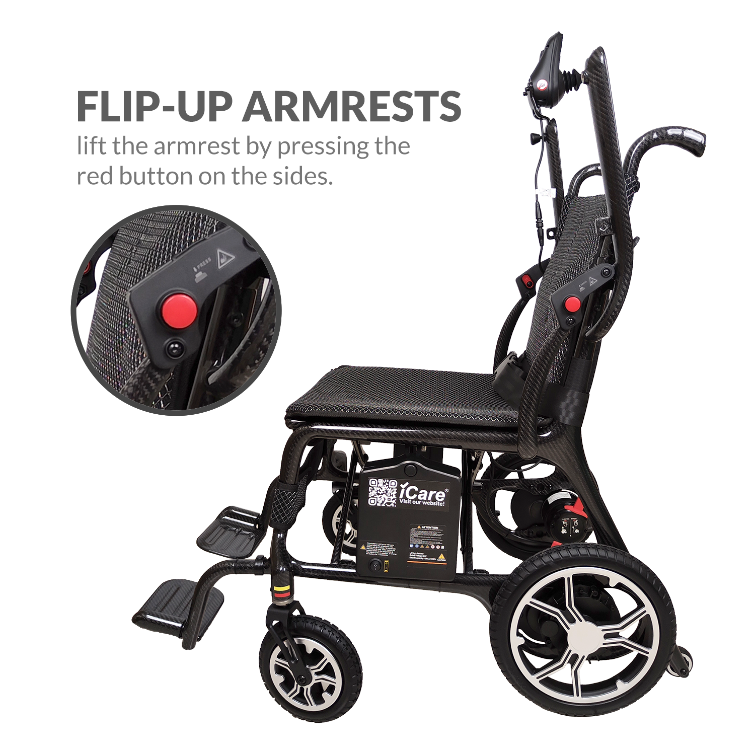 iCare EX920 Lightweight Foldable Electric Wheelchair with Carbon Fiber Frame
