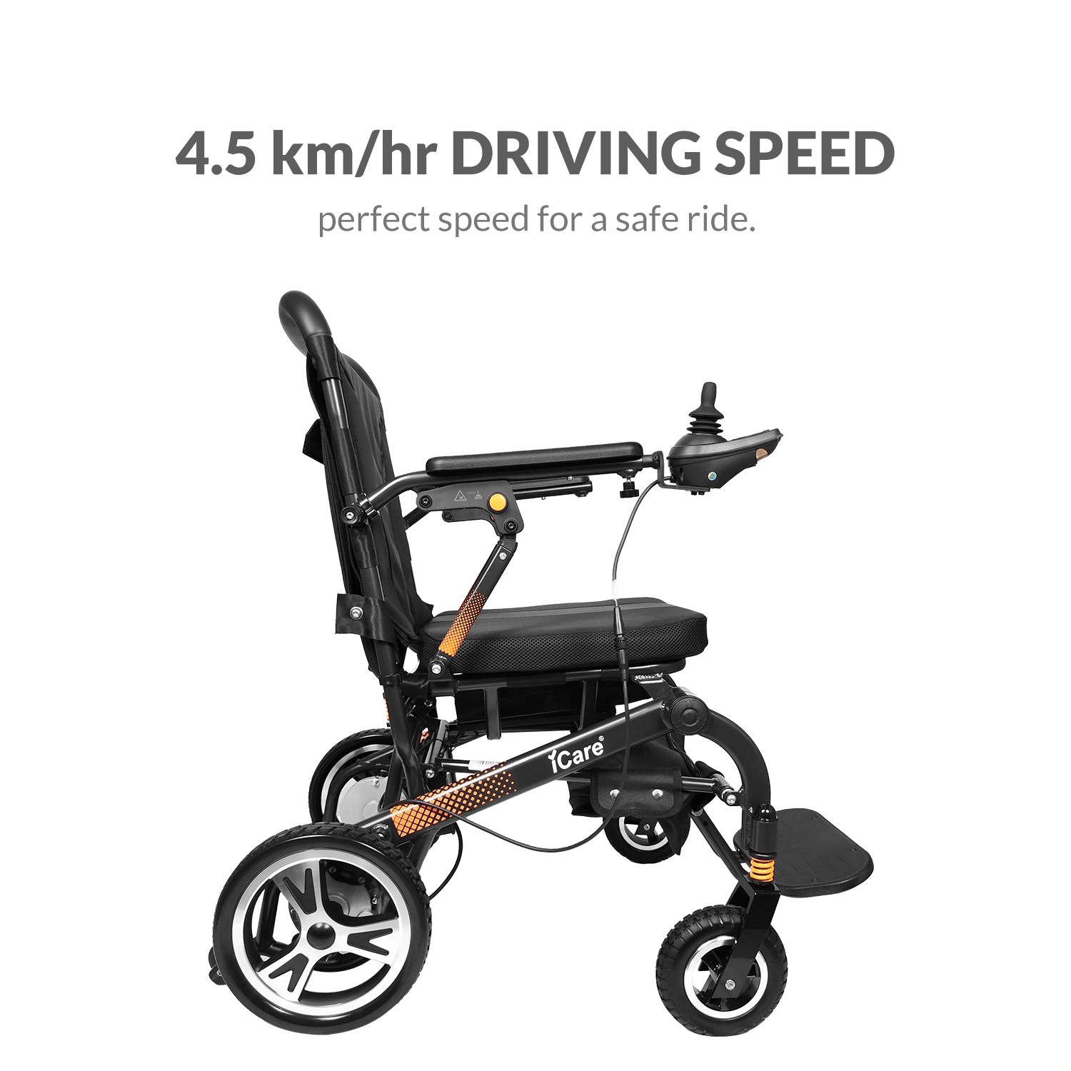 iCare LUX870 Lightweight Aircraft Grade Aluminum Frame Foldable Electric Wheelchair with Removable Lithium Battery