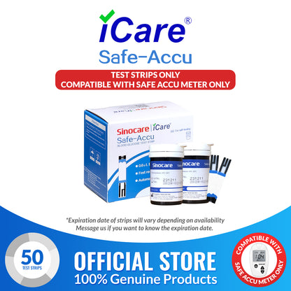 iCare® Safe Accu Glucose Test Strips COMPATIBLE WITH SAFE ACCU GLUCOSE METER ONLY