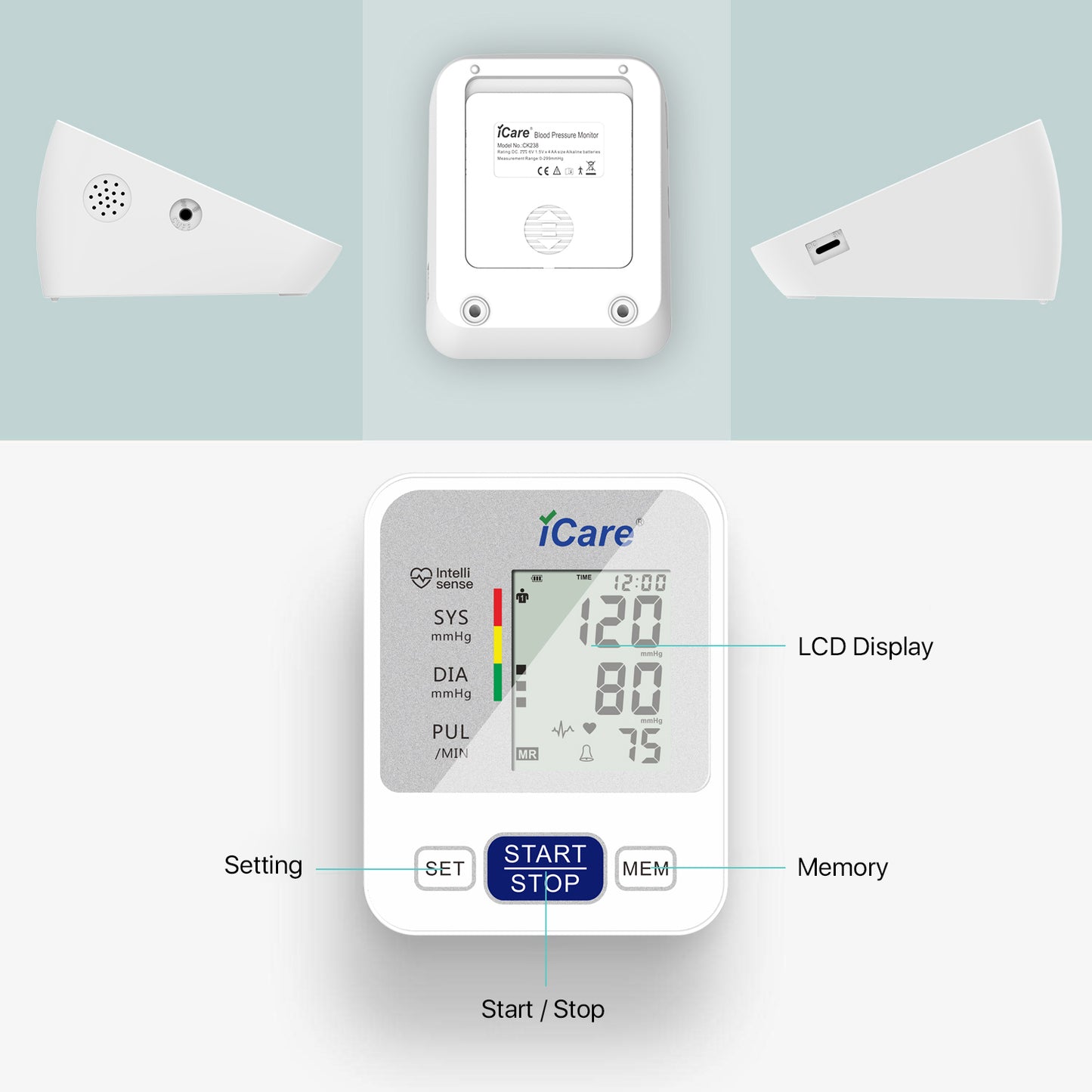 iCare® CK238 Automatic Digital Blood Pressure Monitor / Digital Sphygmomanometer  Small arm cuff 22-32cm