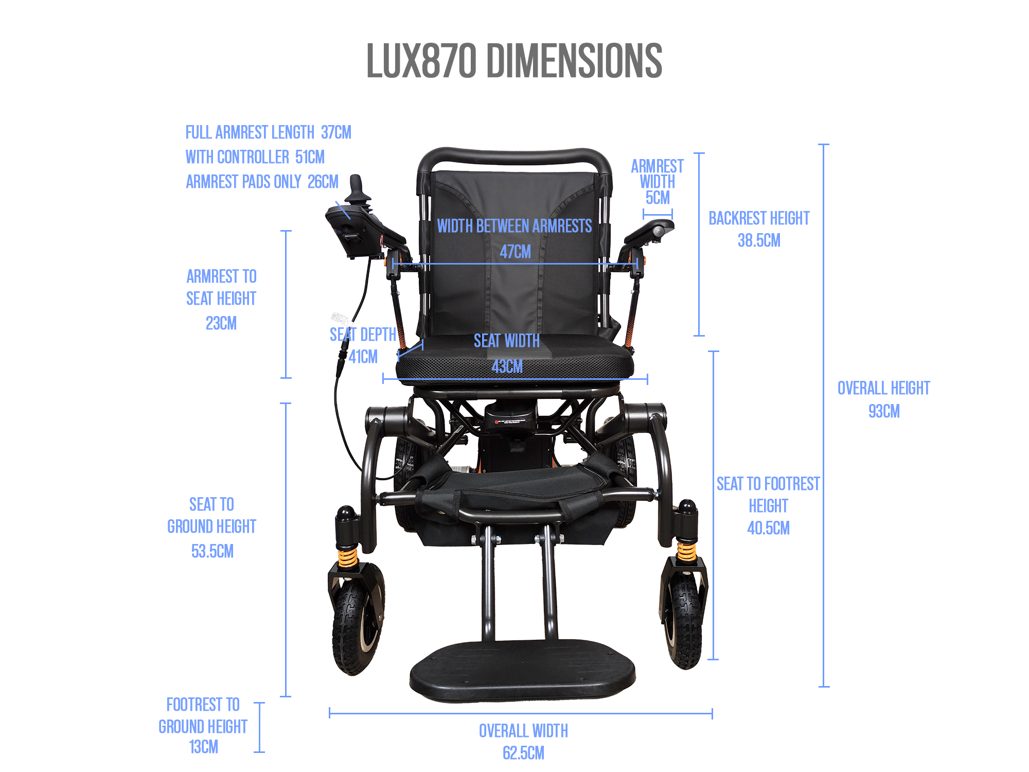 iCare LUX870 Lightweight Aircraft Grade Aluminum Frame Foldable Electric Wheelchair with Removable Lithium Battery