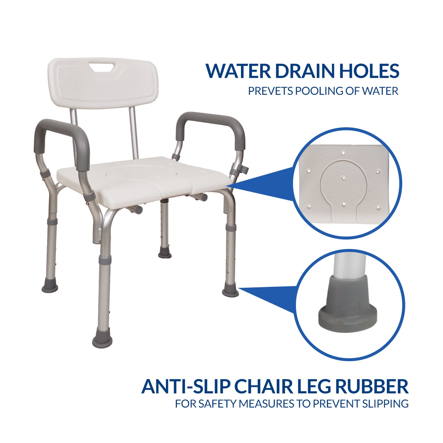 iCare® SC210 DualEase Aluminum Shower Chair Convertible to Commode, Rust Resistant Materials, and Lightweight for Disabled and Elderly