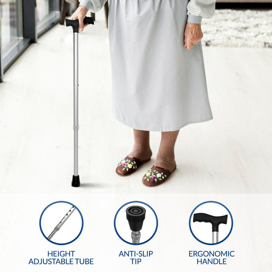iCare® WS001 CanePro Walking Stick with Height Adjustable Tube, Ergonomic Handle for Disabled and Elderly