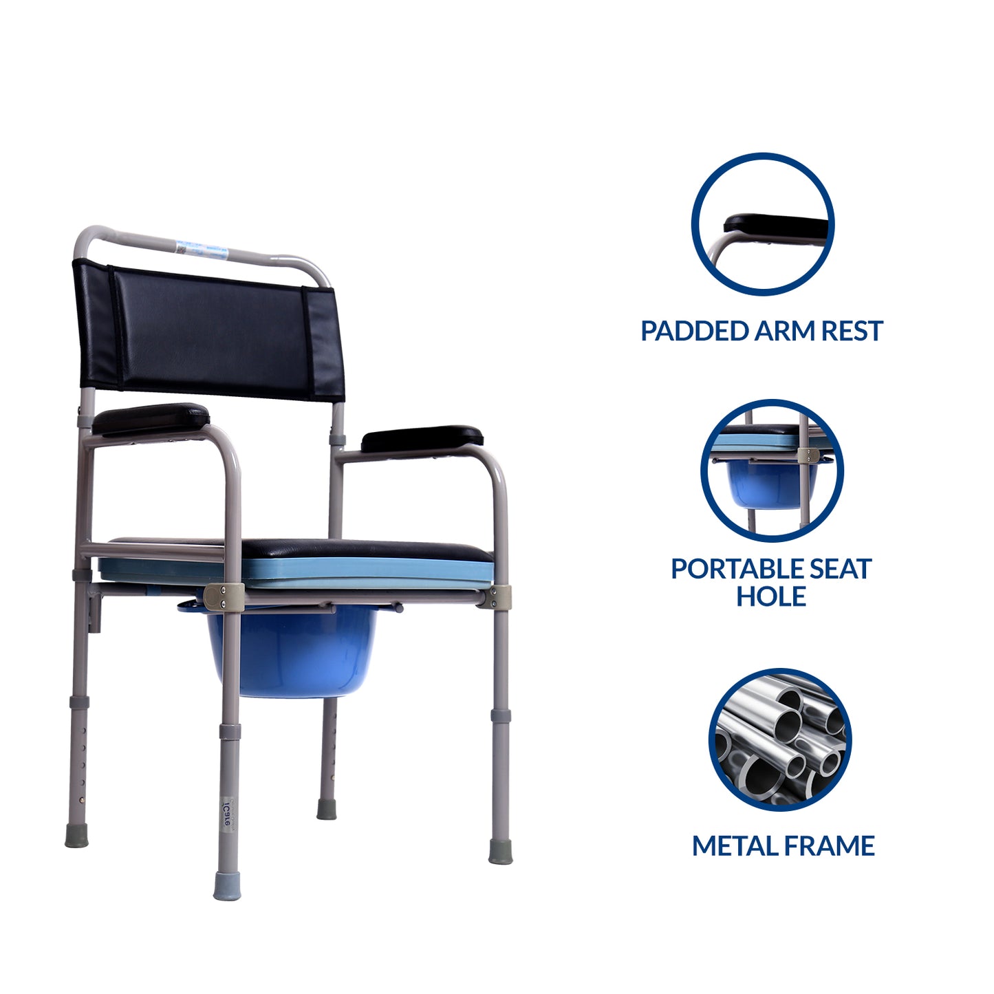 iCare® SC310 ComfyCare Steel Commode Chair with Comfortable Waterproof Cushion, and Bedpan for Disable and Elderly