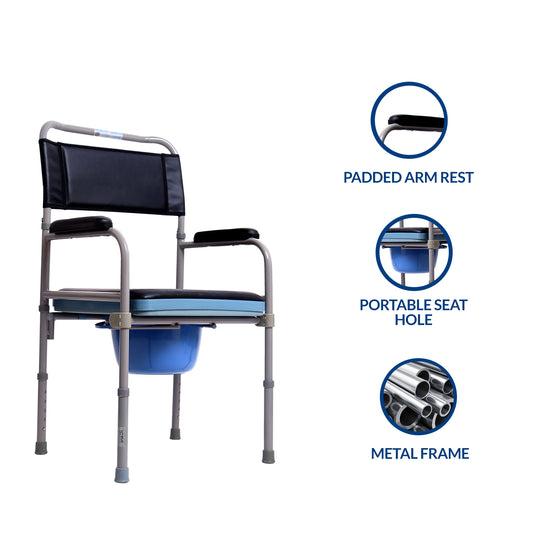 iCare® SC310 ComfyCare Steel Commode Chair with Comfortable Waterproof Cushion, and Bedpan for Disable and Elderly