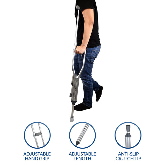 iCare® UC110 StepAid Aluminum Crutch with Adjustable Hand Grip, Adjustable Length and Anti-Slip Tip for Disability and Injury Support