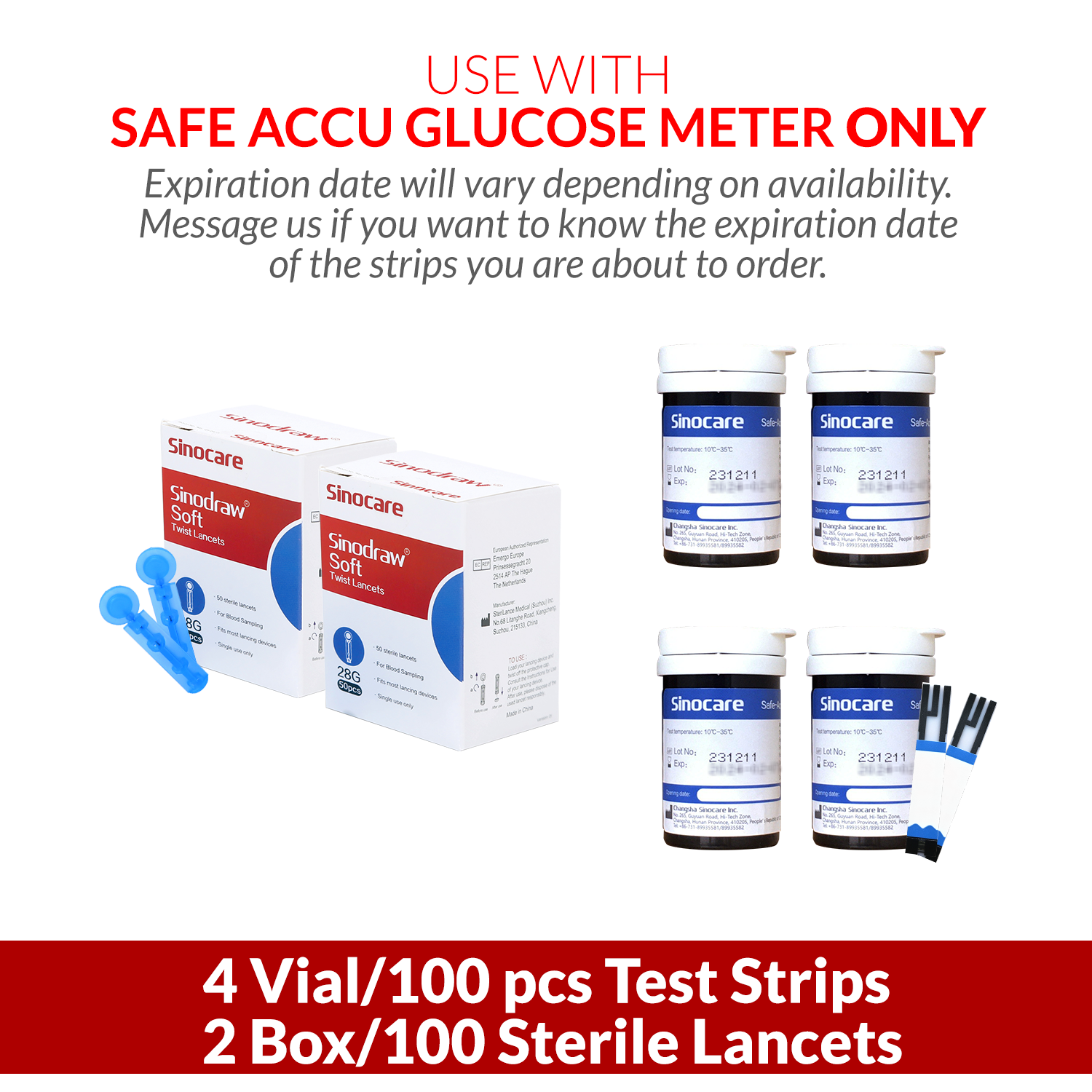 iCare® Safe Accu Glucose Test Strips & Lancets COMPATIBLE WITH SAFE ACCU GLUCOSE METER ONLY