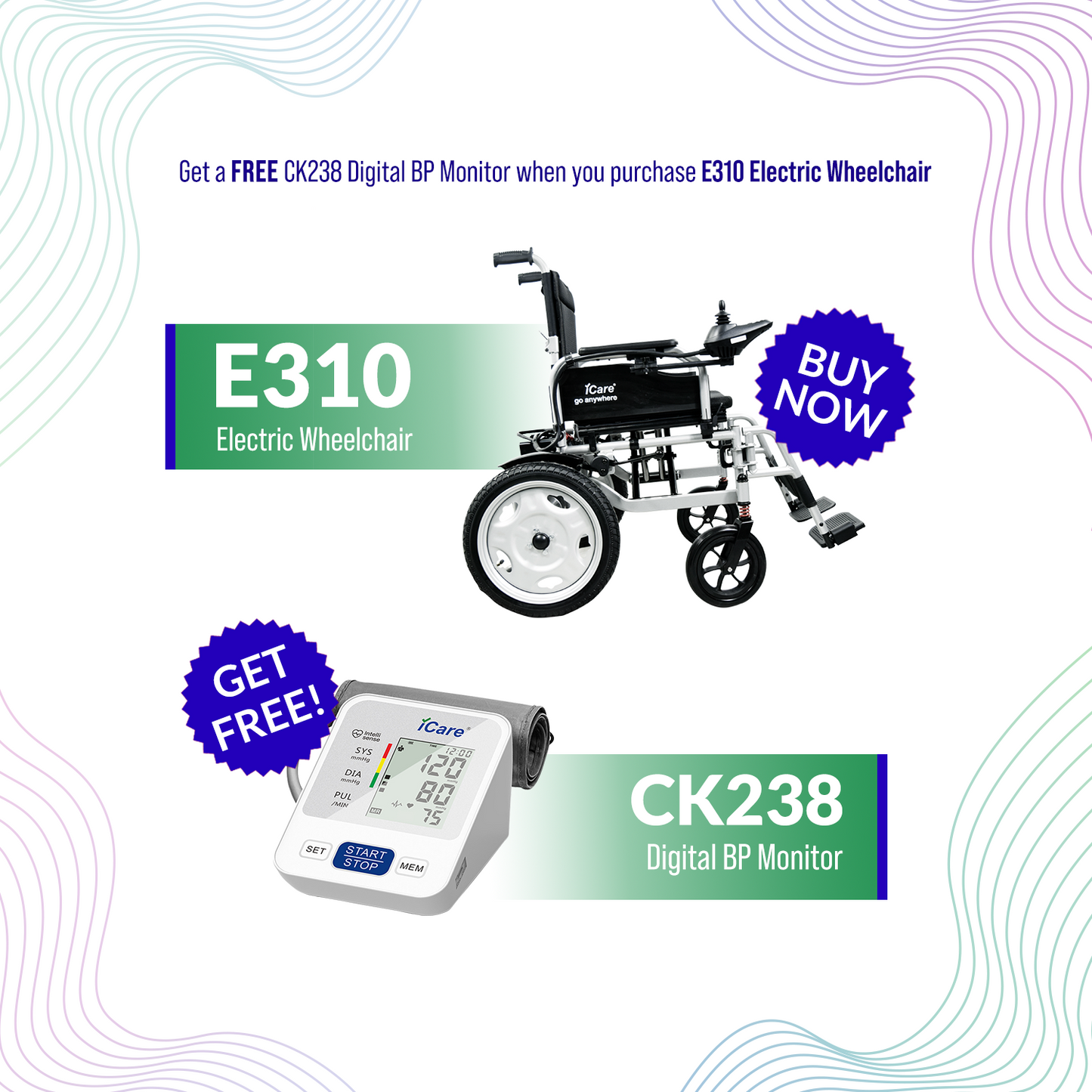 iCare® E310 Pro Electric Wheelchair HEAVY DUTY (110kg Load Limit, 50kg Wheelchair Weight)