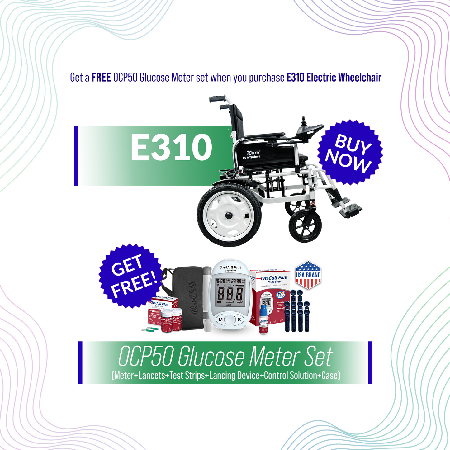 iCare® E310 Pro Electric Wheelchair HEAVY DUTY (110kg Load Limit, 50kg Wheelchair Weight)