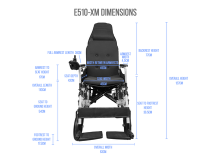 iCare® E510-XM Adjustable Electric Wheelchair(110kg Load Limit, 50kg Wheelchair Weight)