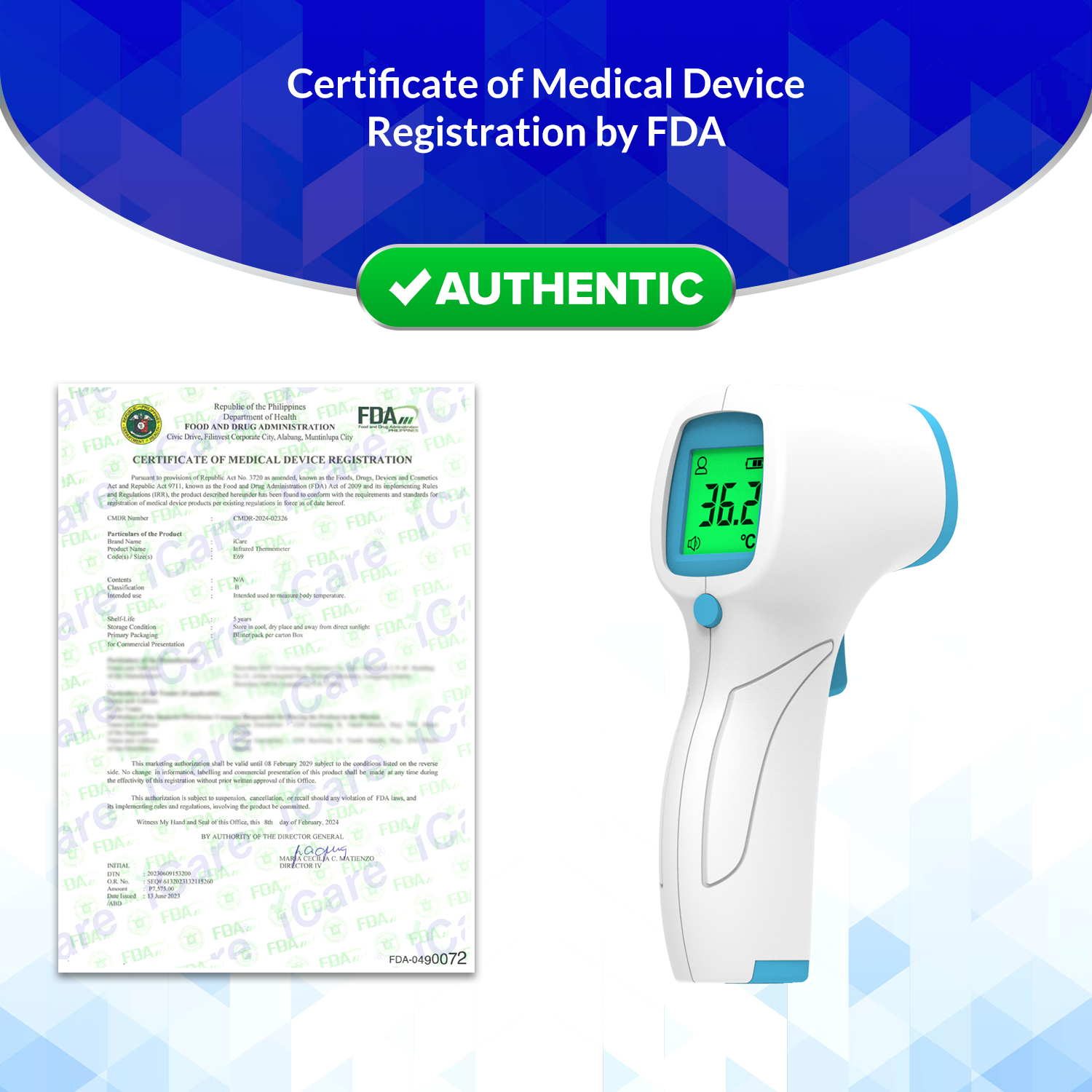 iCare® E69 Infrared Thermometer No Contact Forehead Thermometer with Fever Alarm
