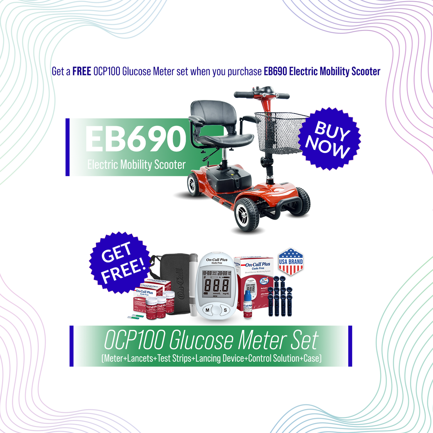 iCare® EB690 Electric Mobility Scooter - Wheelchair (100kg Load Limit, 50kg Wheelchair Weight)