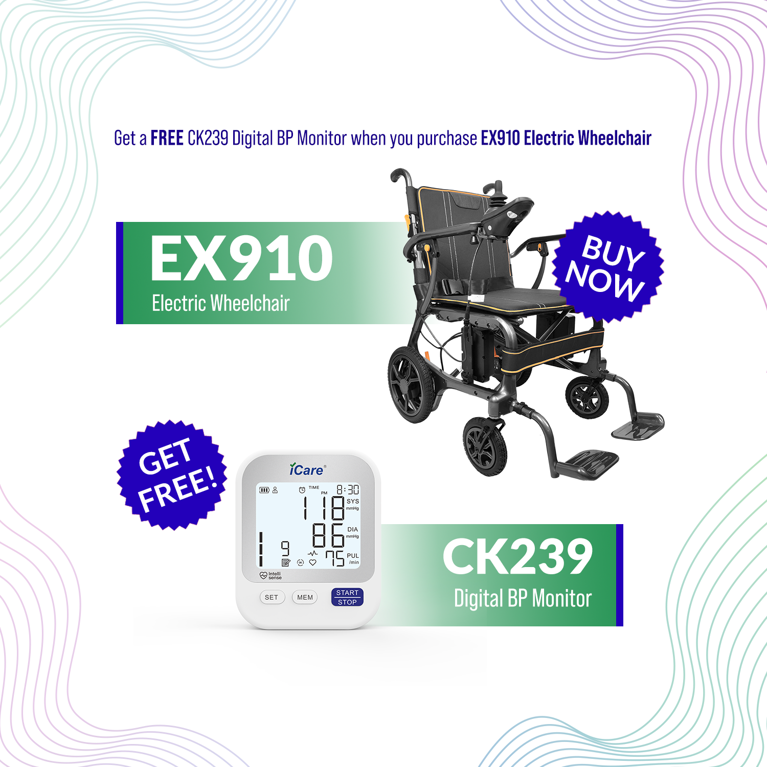 iCare EX910 Lightweight Foldable Electric Wheelchair with Carbon Fiber and Magnesium Frame