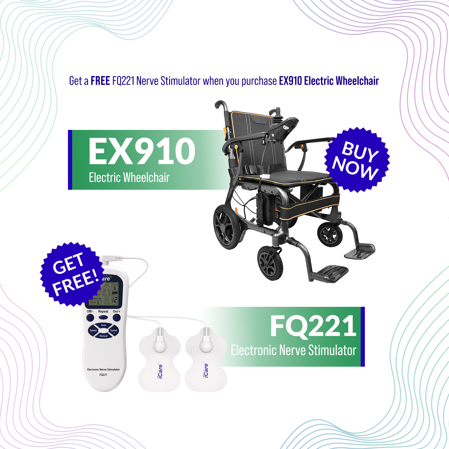 iCare EX910 Lightweight Foldable Electric Wheelchair with Carbon Fiber and Magnesium Frame