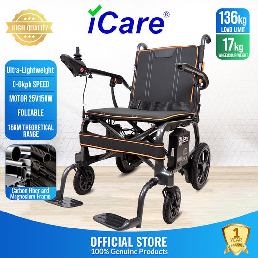 iCare EX910 Lightweight Foldable Electric Wheelchair with Carbon Fiber and Magnesium Frame