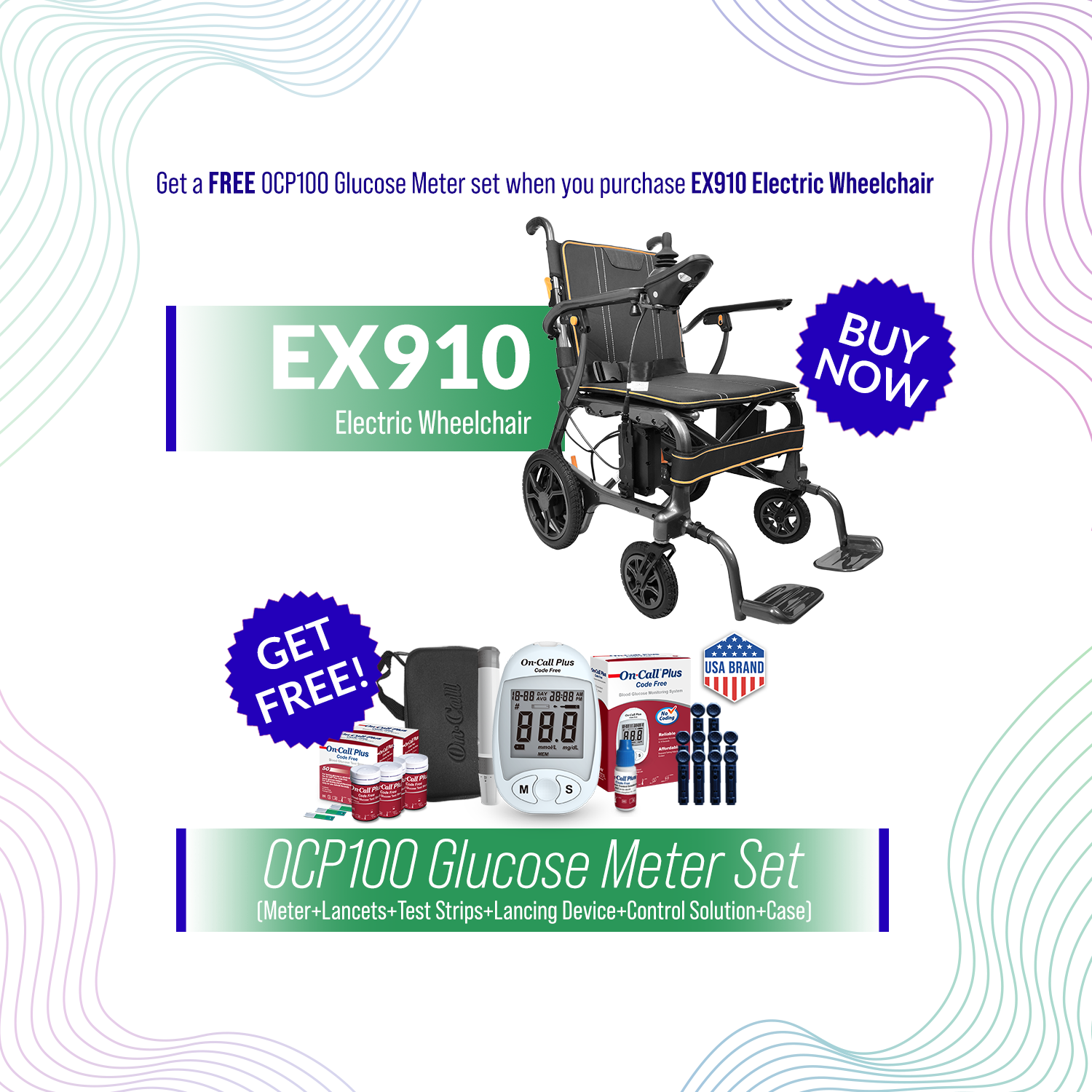 iCare EX910 Lightweight Foldable Electric Wheelchair with Carbon Fiber and Magnesium Frame