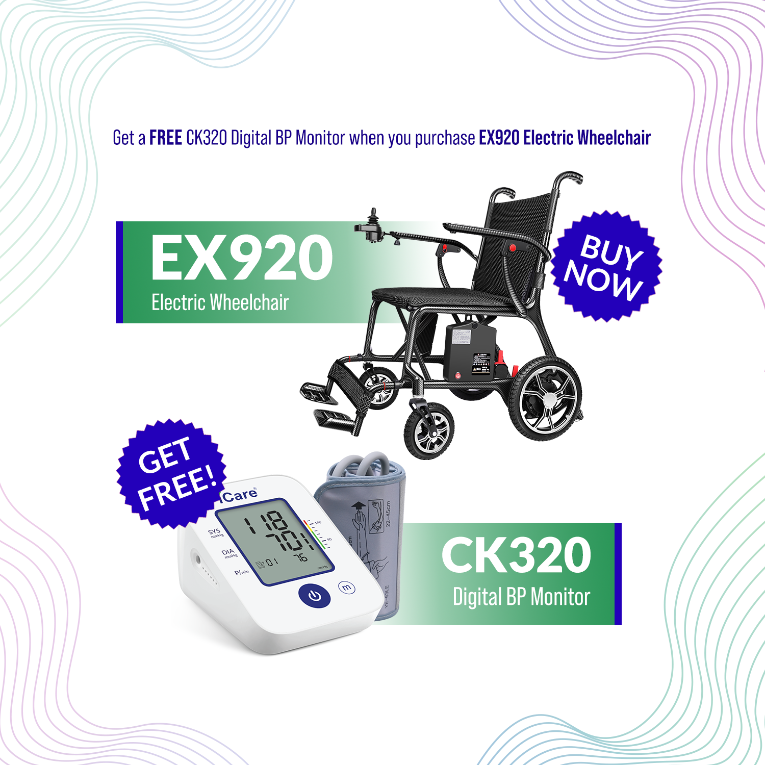 iCare EX920 Lightweight Foldable Electric Wheelchair with Carbon Fiber Frame