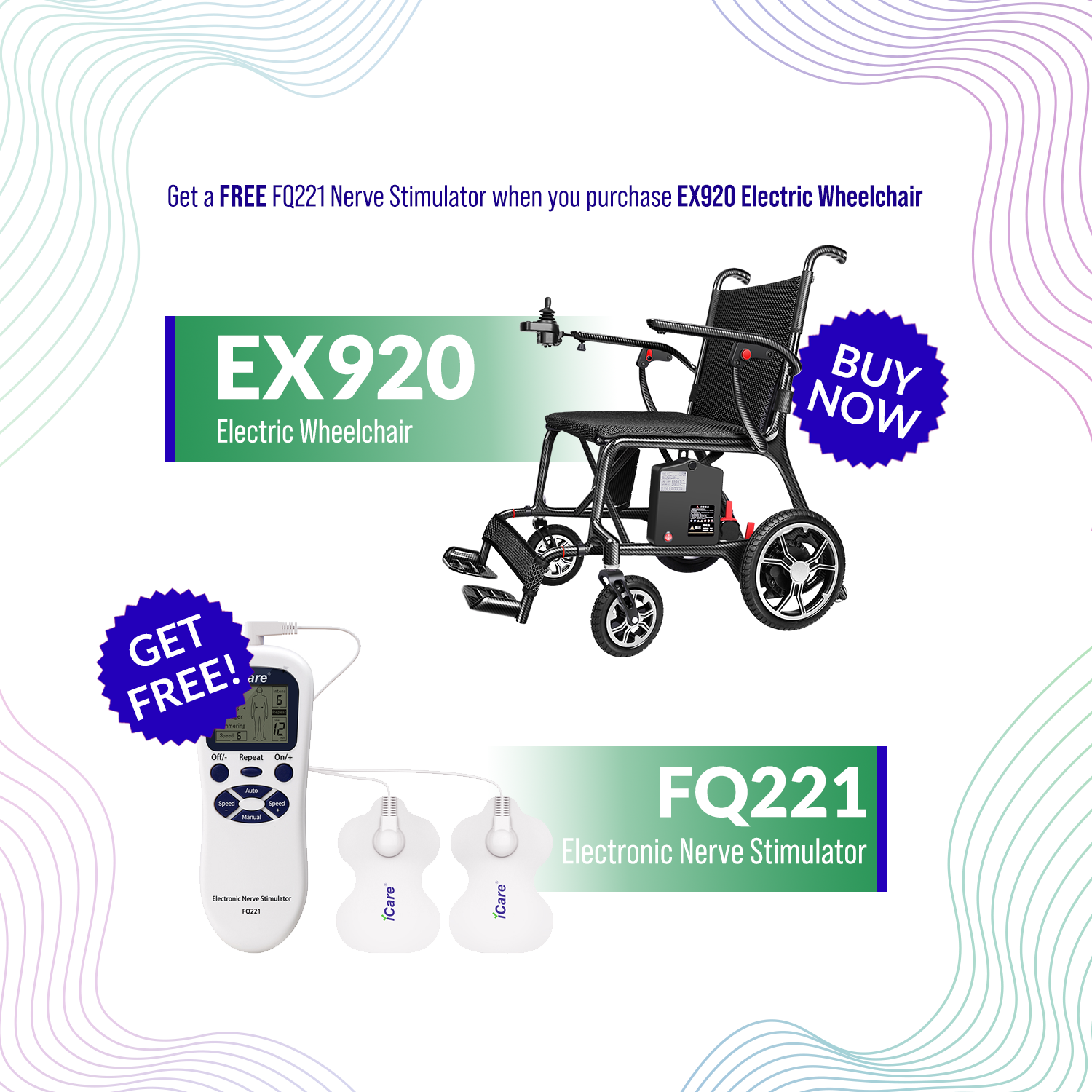 iCare EX920 Lightweight Foldable Electric Wheelchair with Carbon Fiber Frame