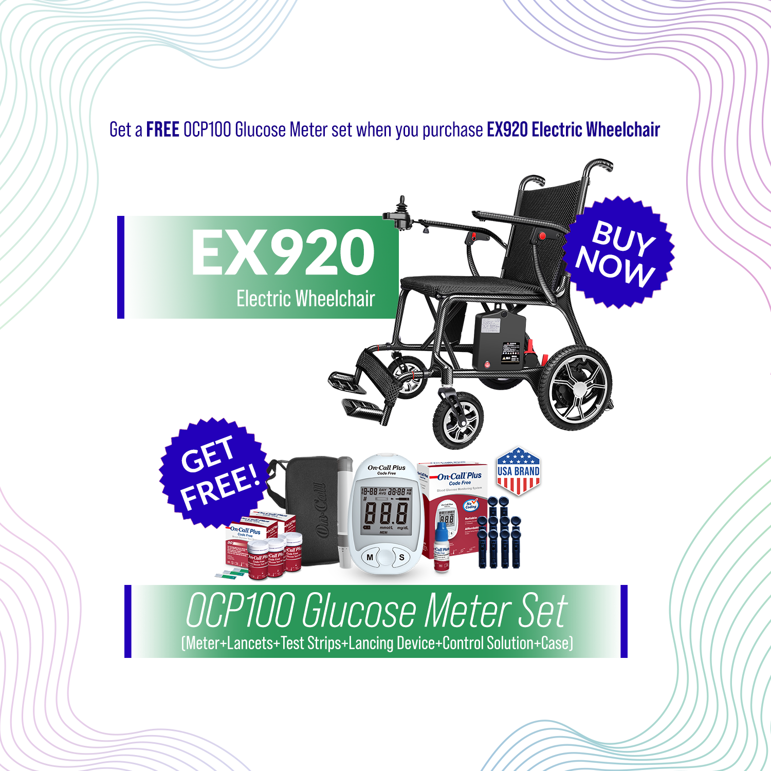 iCare EX920 Lightweight Foldable Electric Wheelchair with Carbon Fiber Frame