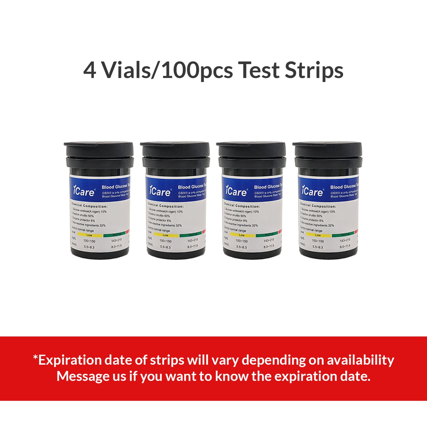 iCare BS003 100pcs Test Strips Compatible with BG003 Blood Glucose Meter ONLY