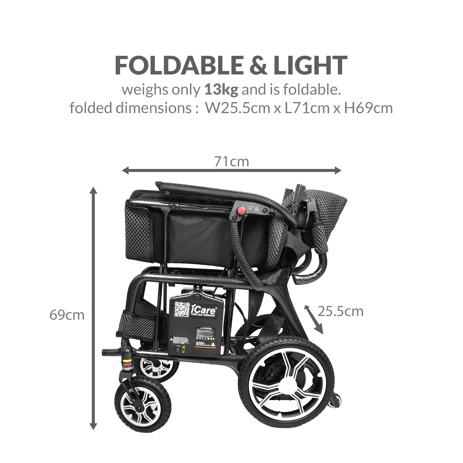 iCare EX920 Lightweight Foldable Electric Wheelchair with Carbon Fiber Frame