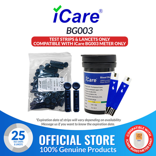 iCare 25pcs Blood Glucose Test Strips & 25pcs Lancets for BG003 Blood Glucose Meter