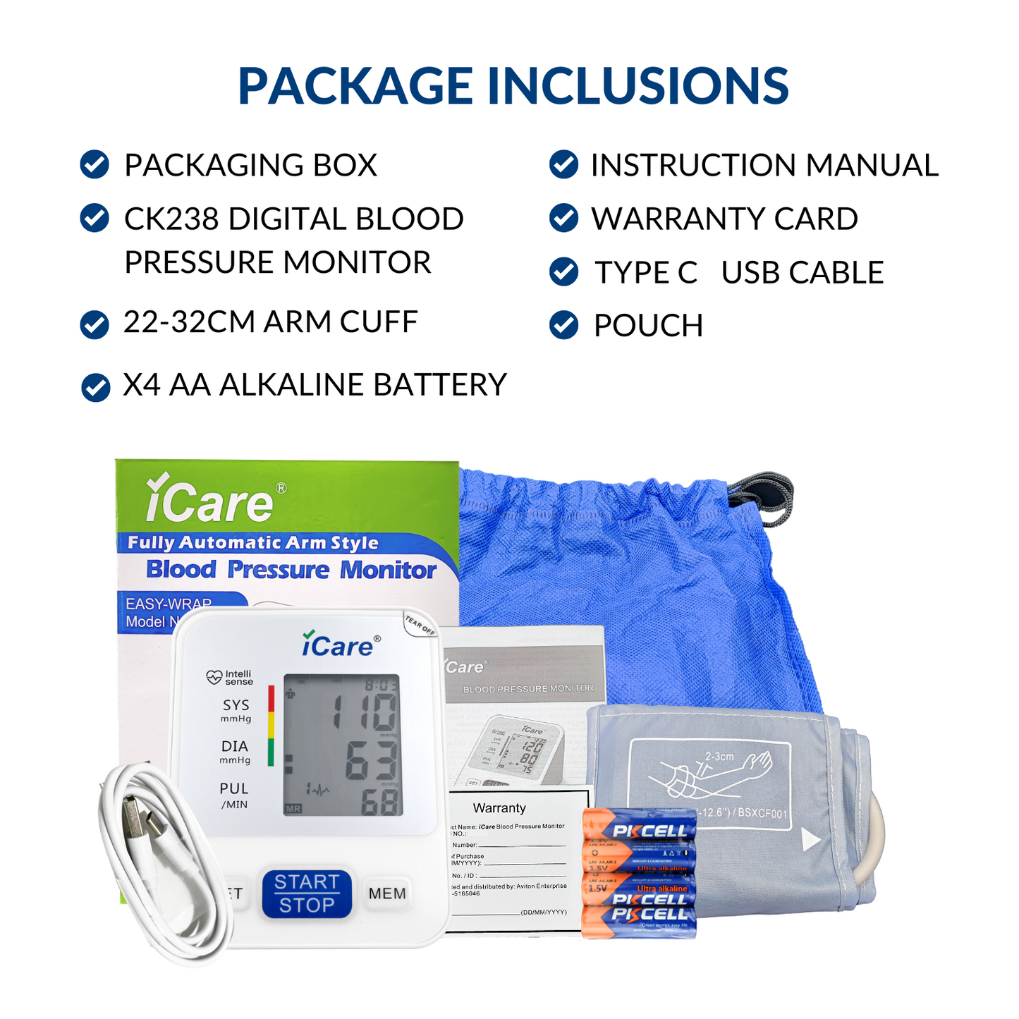 iCare® CK238 Automatic Digital Blood Pressure Monitor / Digital Sphygmomanometer  Small arm cuff 22-32cm