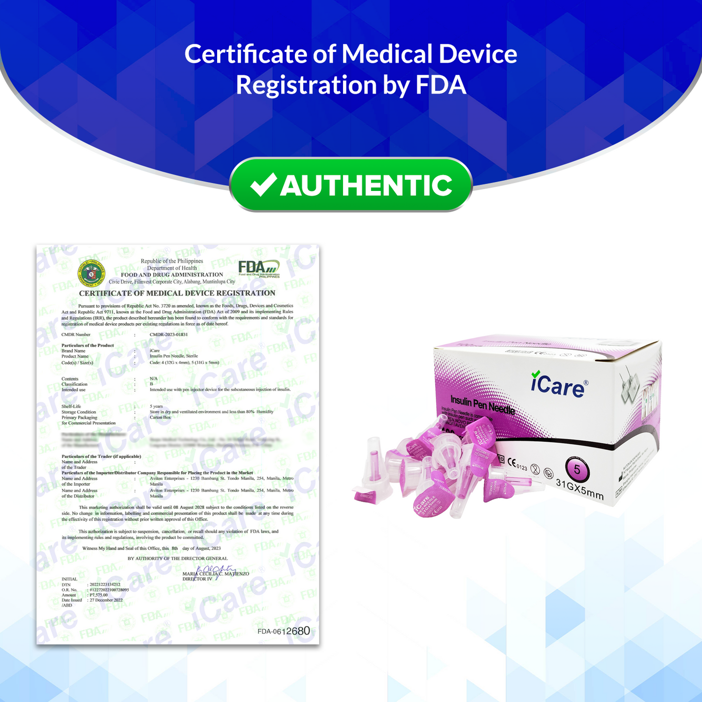iCare® Insulin Pen Needle 100pcs. (31G x 5mm)