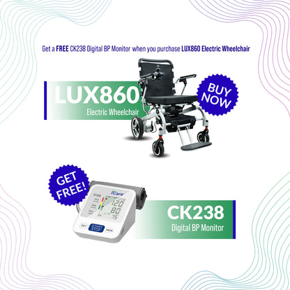iCare® LUX860 Foldable Electric Wheelchair Aircraft-Grade Aluminum Frame (100kg Load Limit, 28kg Wheelchair Weight)