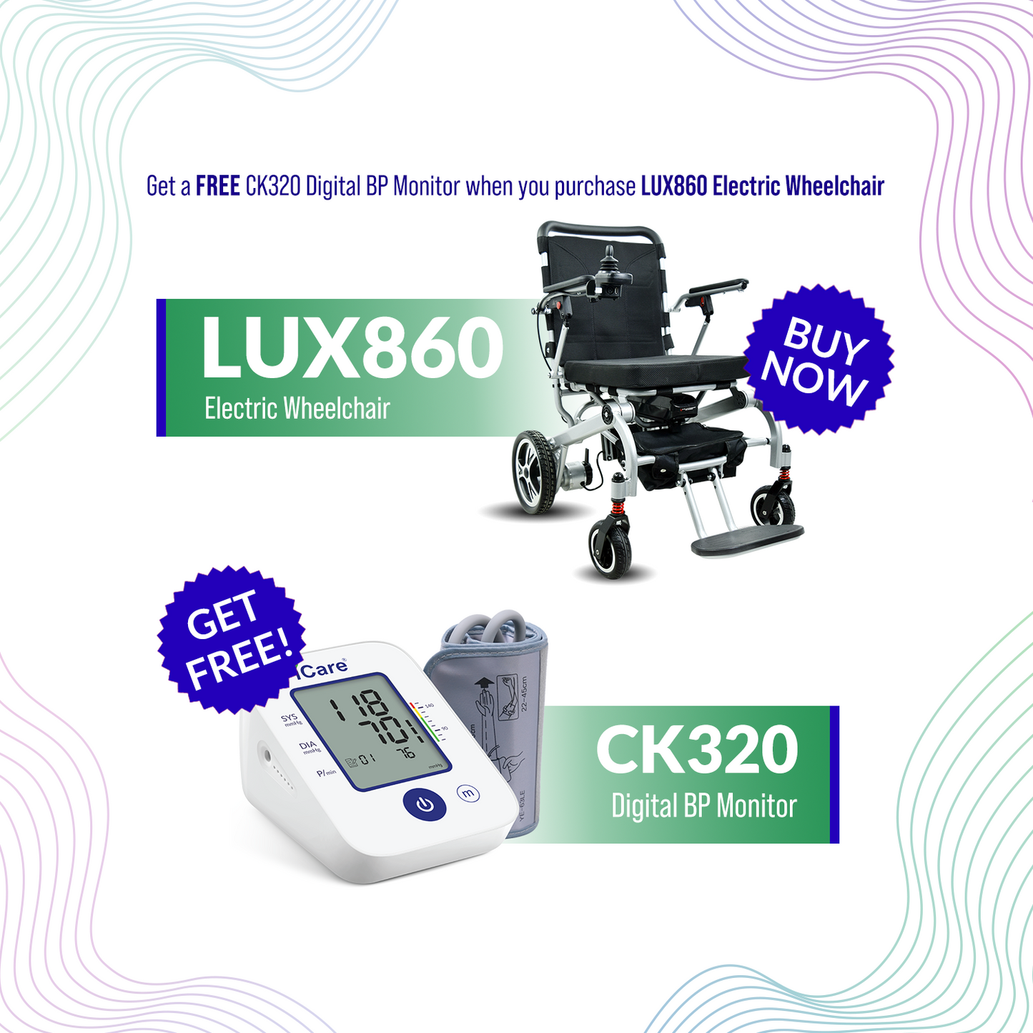 iCare® LUX860 Foldable Electric Wheelchair Aircraft-Grade Aluminum Frame (100kg Load Limit, 28kg Wheelchair Weight)