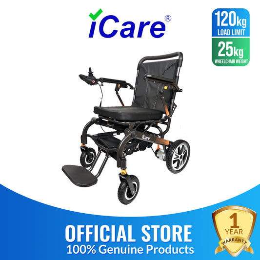 iCare LUX870 Lightweight Aircraft Grade Aluminum Frame Foldable Electric Wheelchair with Removable Lithium Battery