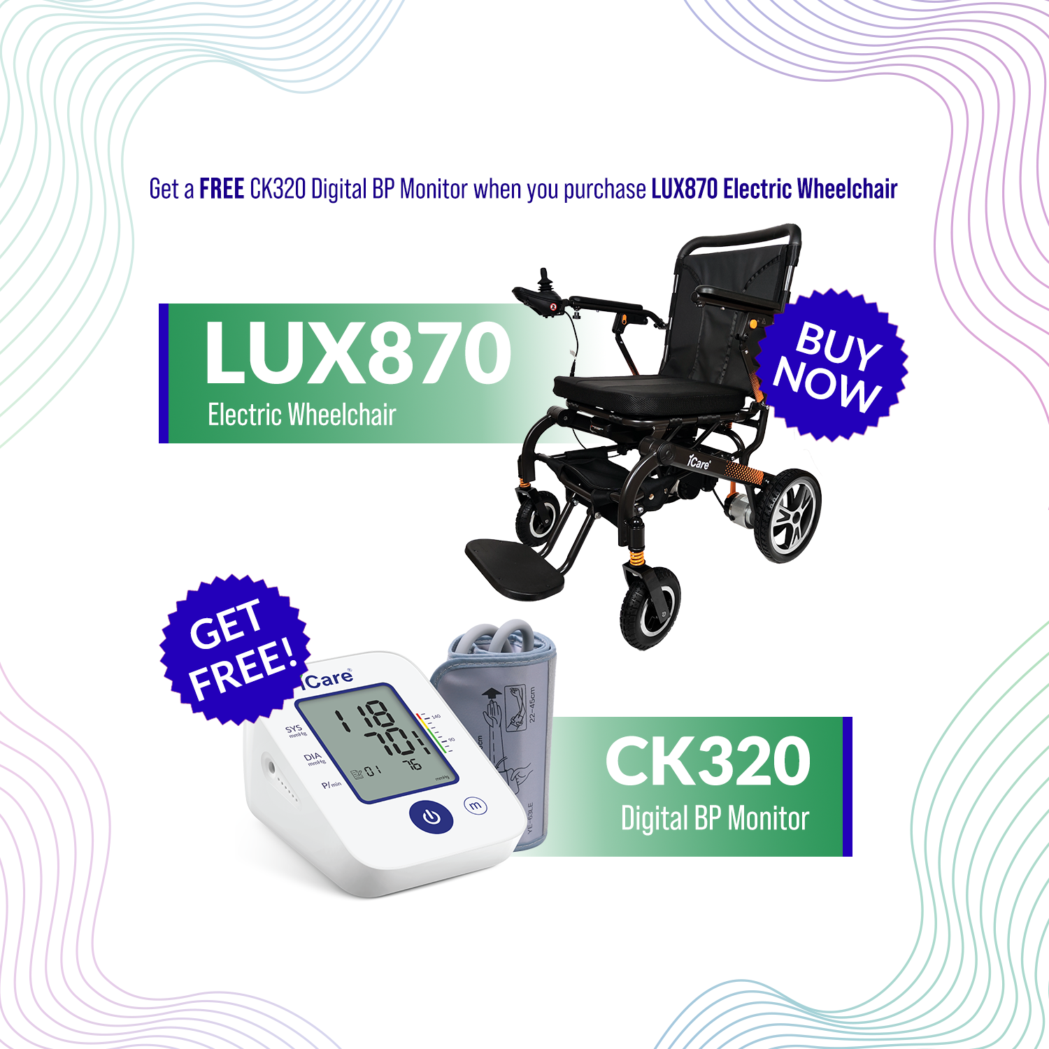 iCare LUX870 Lightweight Aircraft Grade Aluminum Frame Foldable Electric Wheelchair with Removable Lithium Battery