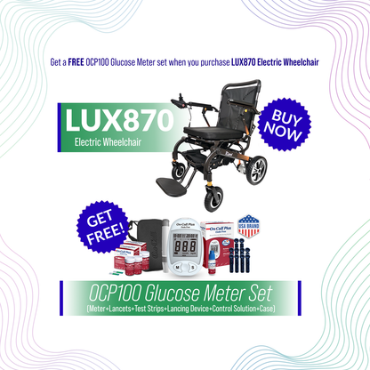iCare LUX870 Lightweight Aircraft Grade Aluminum Frame Foldable Electric Wheelchair with Removable Lithium Battery