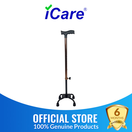 iCare® WS010 QuadPro with 4 Legs, Height Adjustable Tube, Ergonomic Handle and Anti-Slip Tips for Disabled and Elderly.