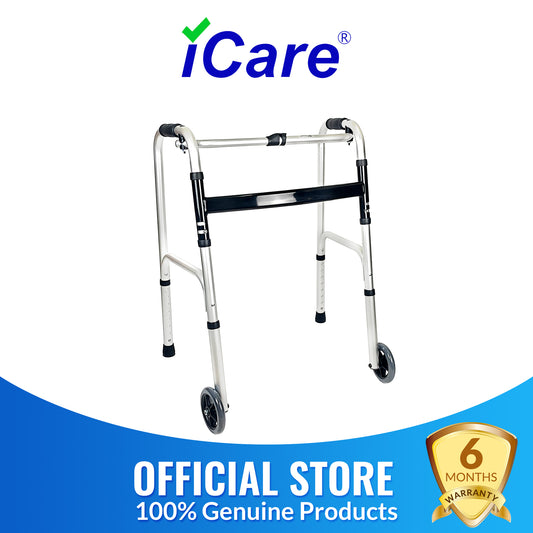 iCare AW109 Walkmate Foldable Aluminum Walker with Aluminum Main Frame, Heigh Adjustable Tube and Push Button Folding Mechanism Walking Aid and Injury Support