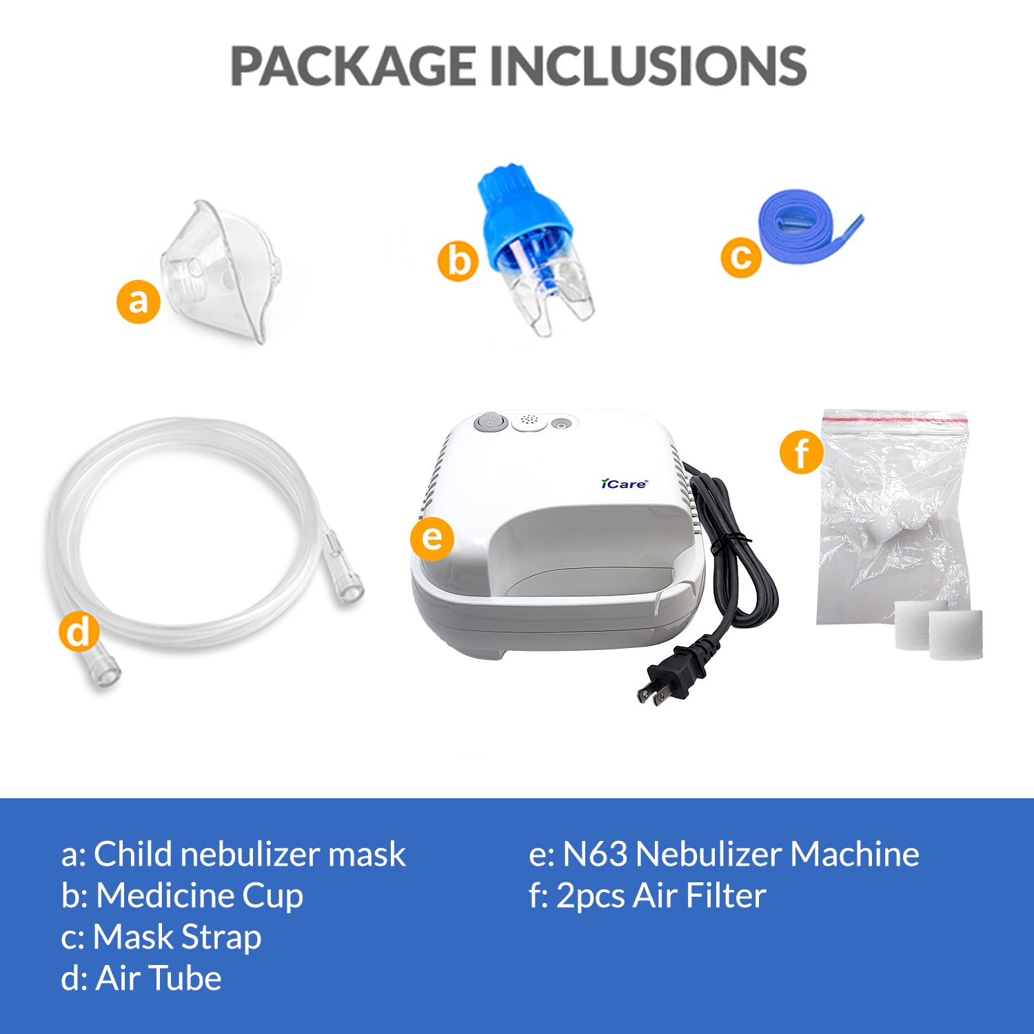 iCare N63 NebuLuxe Compressor Nebulizer with Choice of Mask Nebulizer Kit