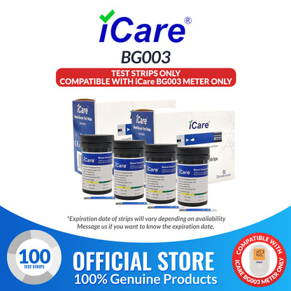 iCare BS003 100pcs Test Strips Compatible with BG003 Blood Glucose Meter ONLY