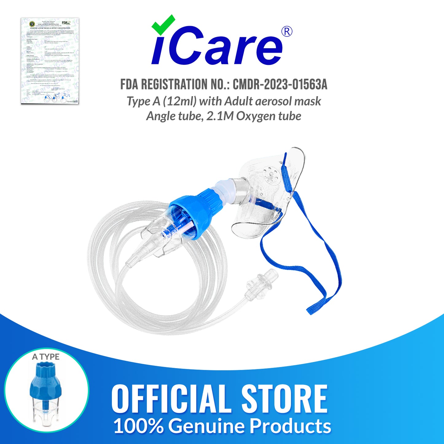 iCare N63 NebuLuxe Compressor Nebulizer with Choice of Mask Nebulizer Kit