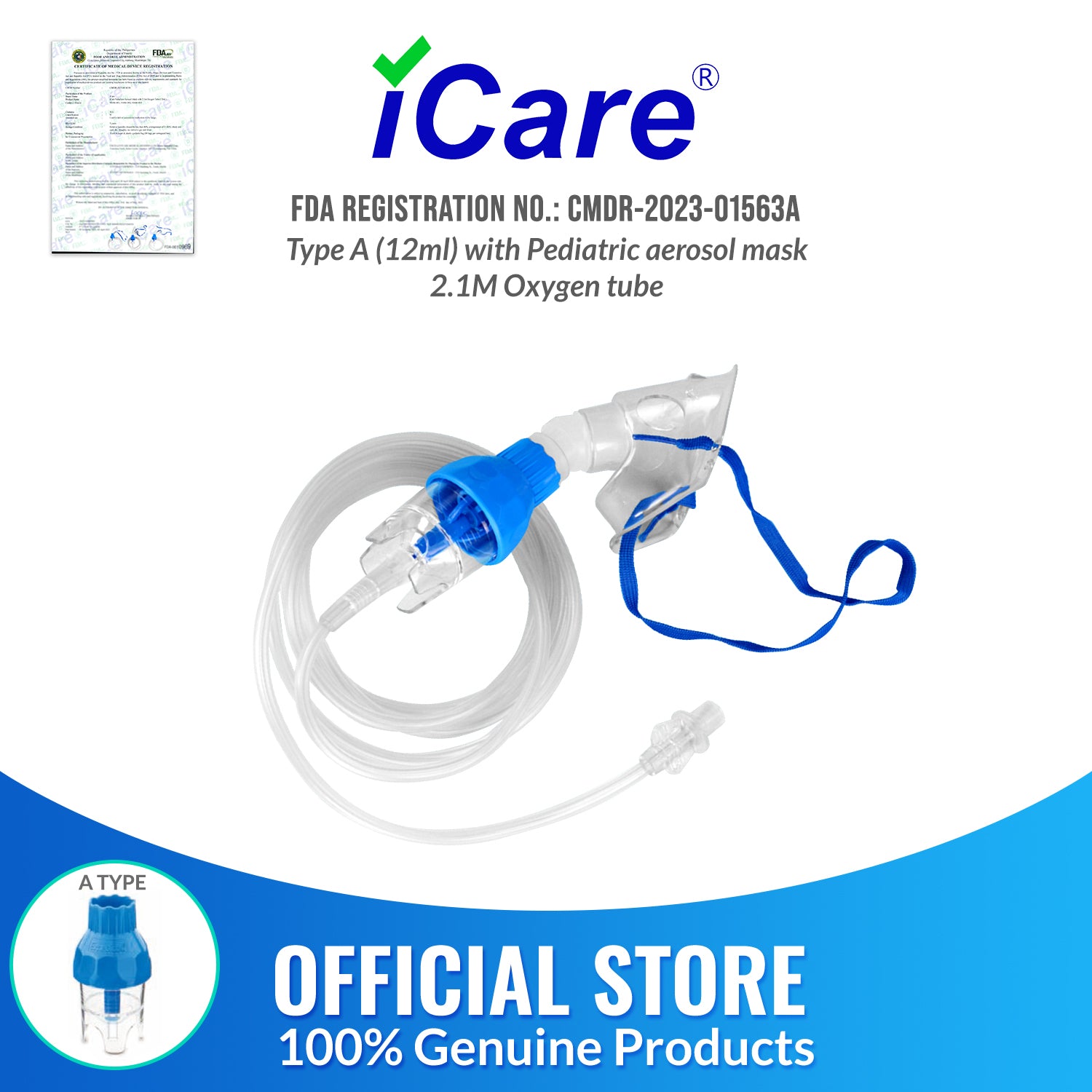 iCare N63 NebuLuxe Compressor Nebulizer with Choice of Mask Nebulizer Kit