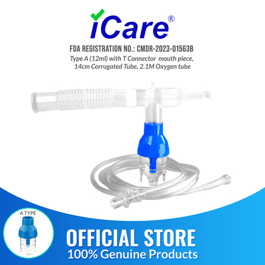 iCare® NM06-003 (12mL) Nebulizer Kit with T Connector, Mouth Piece, 14cm Corrugated Tube, 2.1m Oxygen Tube