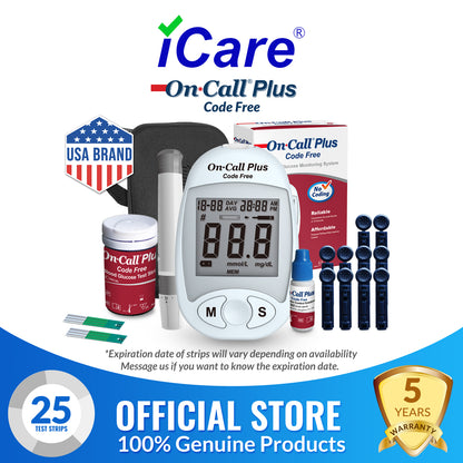 iCare® On Call Plus Code Free Blood Glucose Meter (COMPLETE SET) Blood Sugar Monitoring Kit